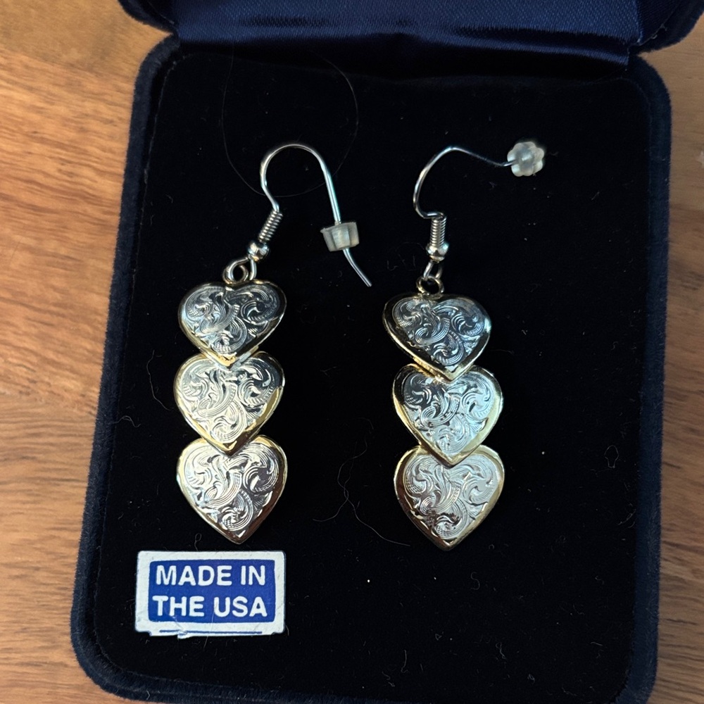 Montana Silversmiths Gold and Silver Triple Heart Earrings - Picture 3 of 5